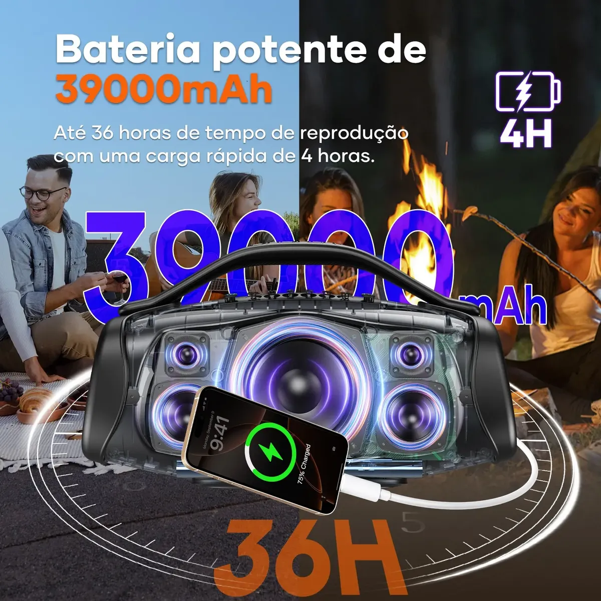 Caixa De Som Bluetooth 200w 39000mah Tws Ipx6 Sabala Dr-909 Preto 127/220v - 7