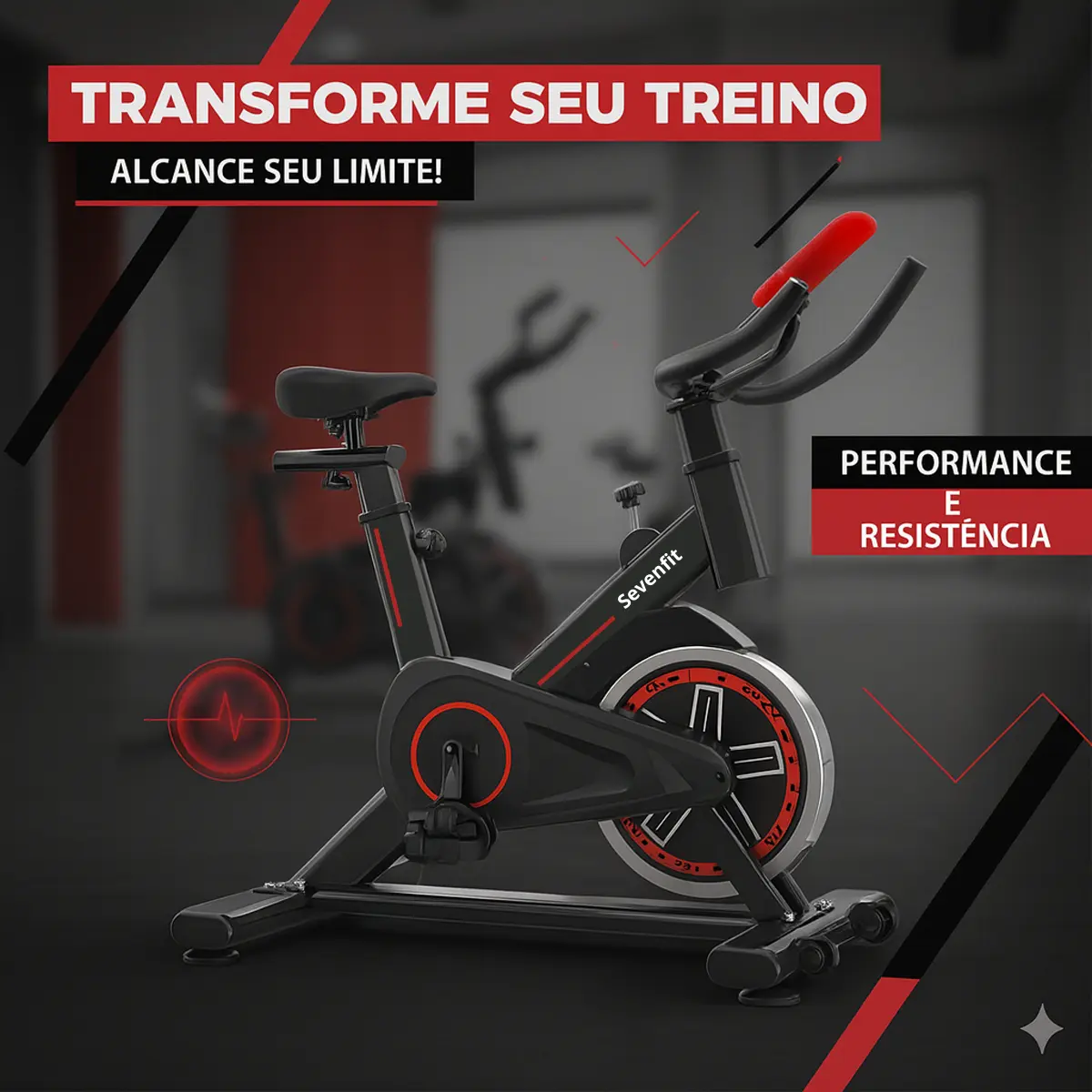 Bicicleta Ergométrica Fitness para Cardio e Musculação 6kg Inercia com base Cor Preto e Vermelho Marca Sevenfit - 4