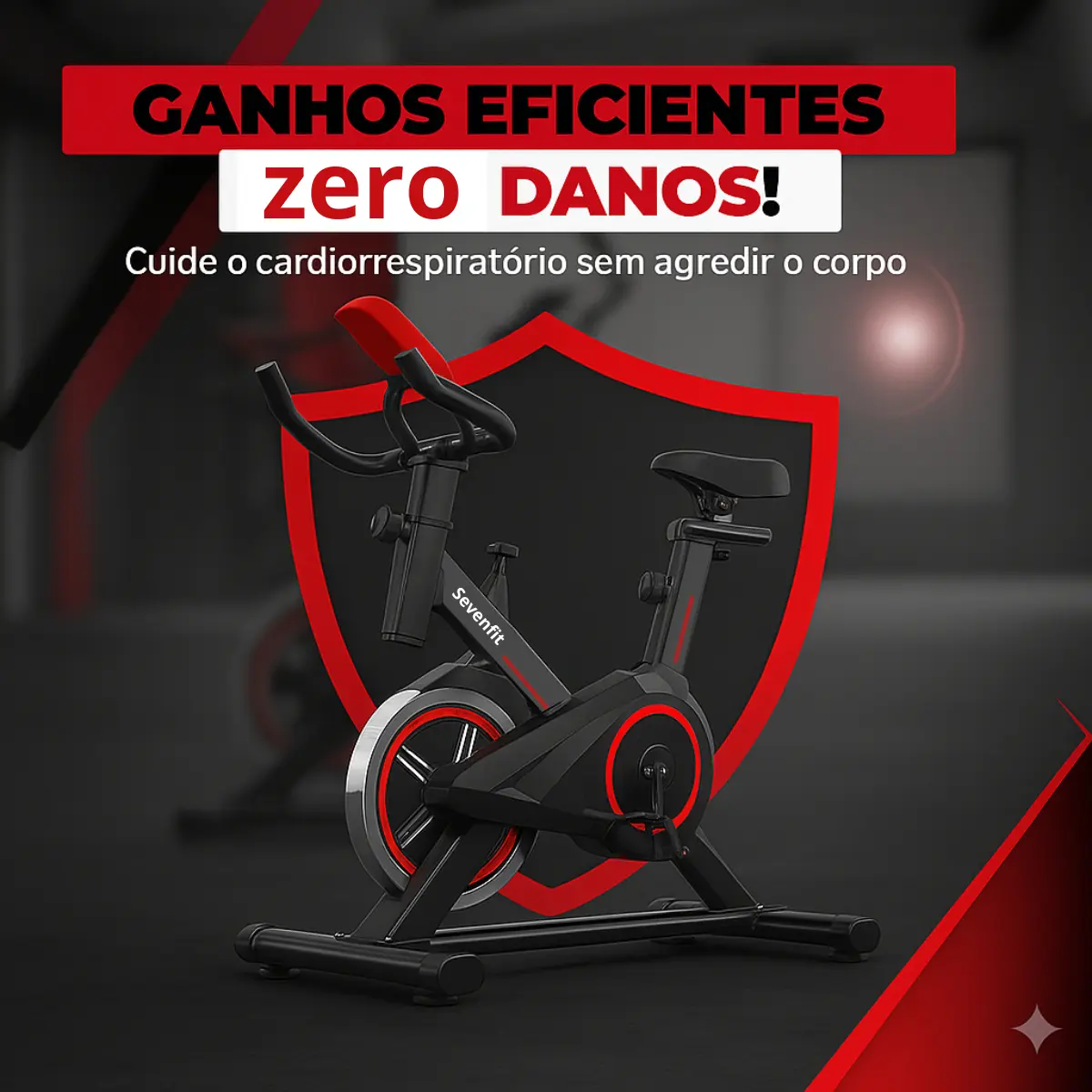 Bicicleta Ergométrica Fitness para Cardio e Musculação 6kg Inercia com base Cor Preto e Vermelho Marca Sevenfit - 7
