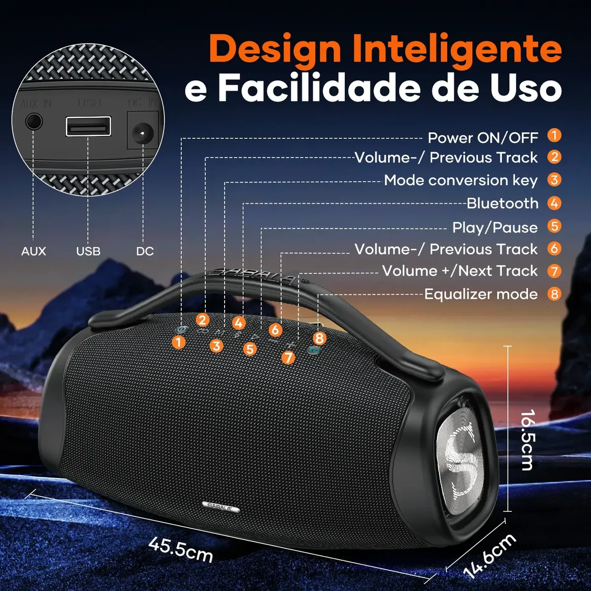 Caixa De Som Bluetooth 200w 39000mah Tws Ipx6 Sabala Dr-909 Preto 127/220v - 3