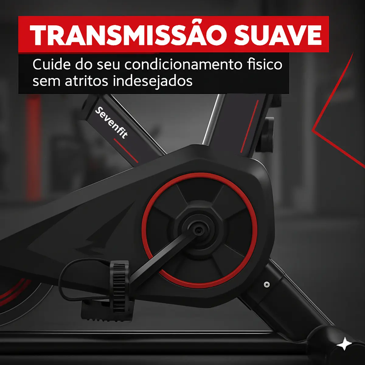 Bicicleta Ergométrica Fitness para Cardio e Musculação 6kg Inercia com base Cor Preto e Vermelho Marca Sevenfit - 5