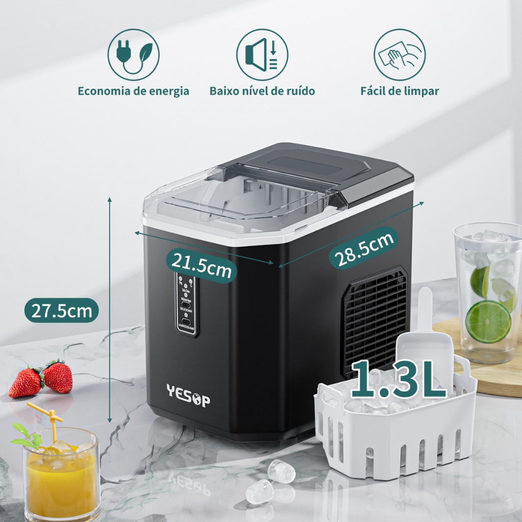 YESOP Máquina De Gelo Portátil Preto 12kg/dia 127V Produção Rápida Turbo Ice Para Casa E Bar - 3