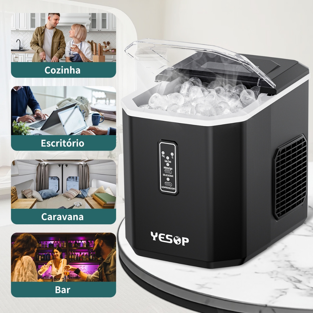 YESOP Máquina De Gelo Portátil Preto 12kg/dia 127V Produção Rápida Turbo Ice Para Casa E Bar - 7