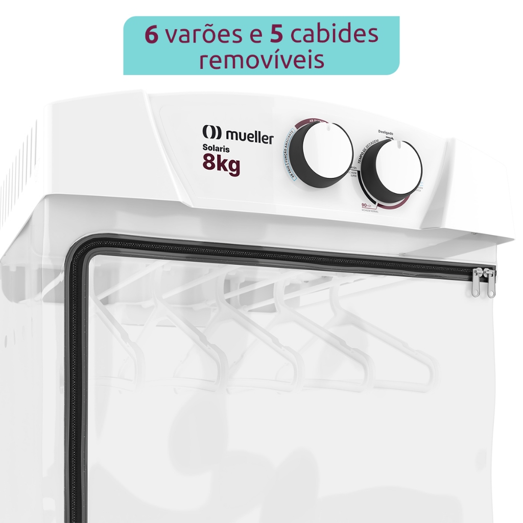 Secadora de Roupa Mueller Solaris 8 kg com timer ar quente e frio 6 varões e 5 cabides - 4