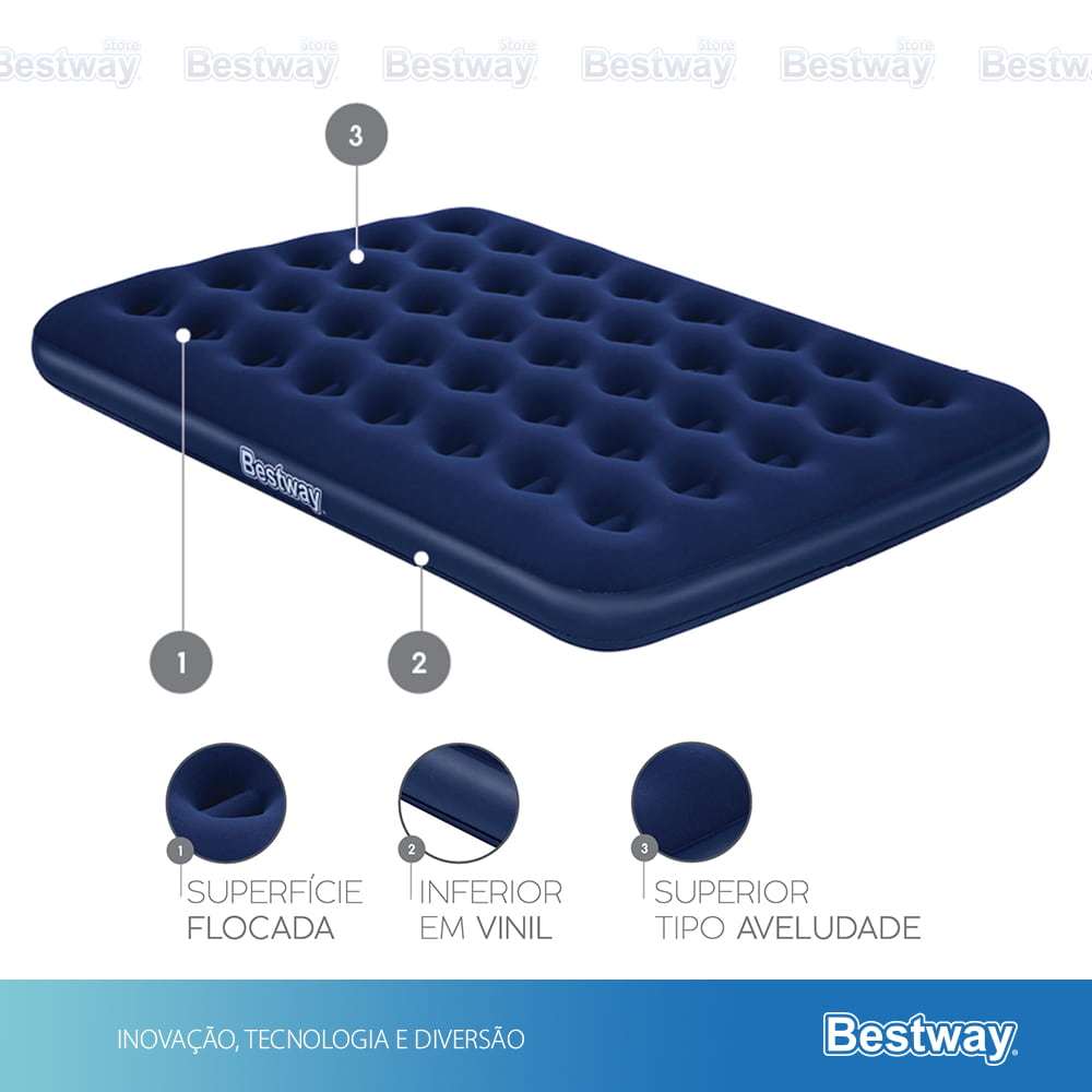 Colchão Inflável Suporta 300kg Casal Camping Praia + Bomba de Ar Manual Bestway - 6
