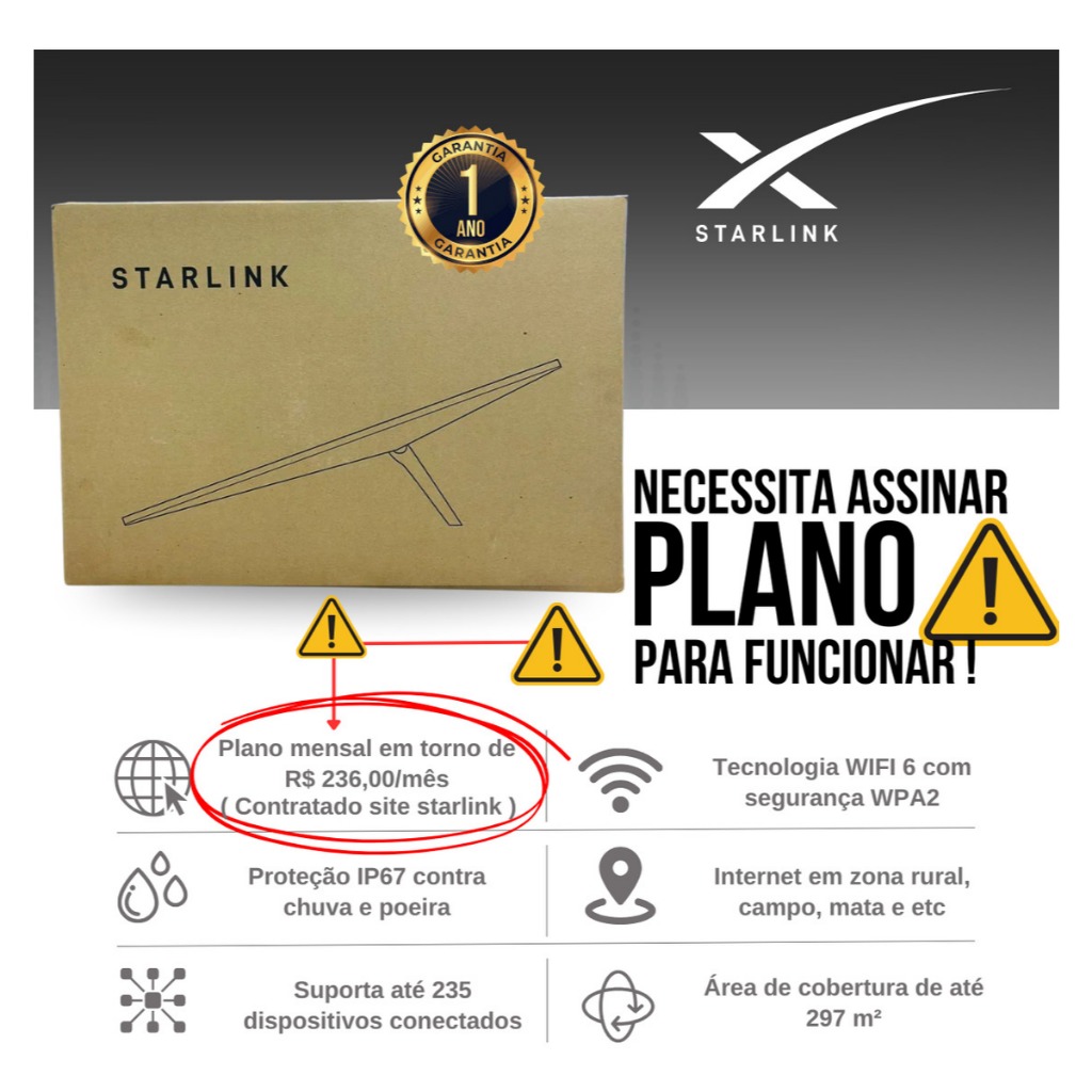 Starlink V4 Internet Satélite Wi-fi 6 Alta Velocidade Nacional Homologada Anatel (Starlink Padrão) - 3
