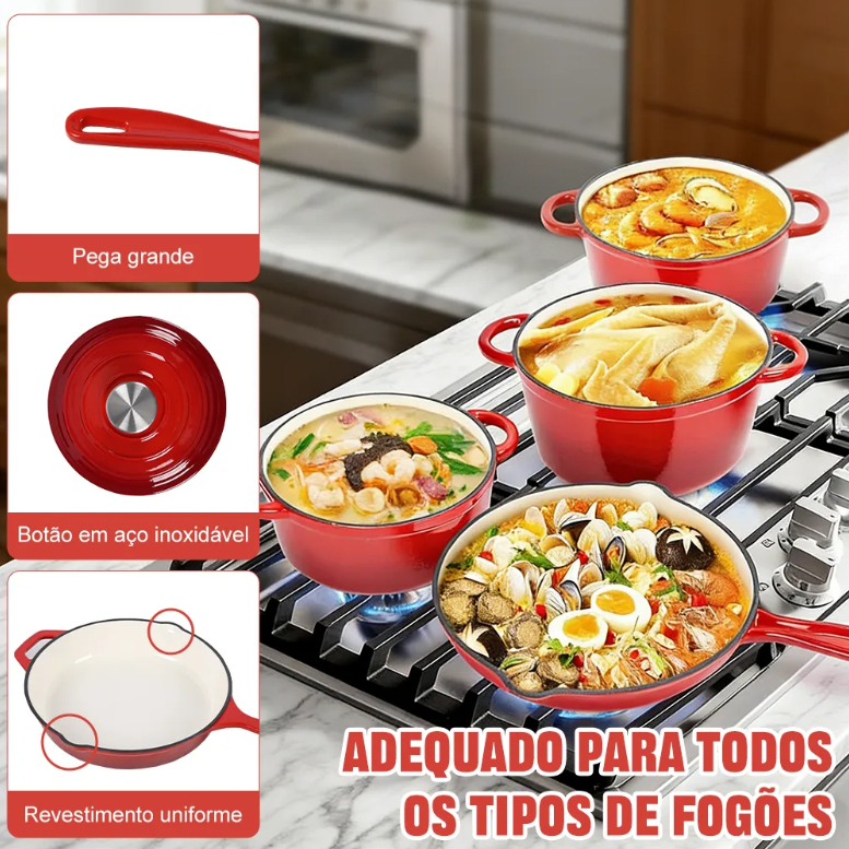 Jogo de Panelas 13 Peças Ferro Fundido Esmaltado Premium Alta Resistência Antibacteria Mantenha aquecido e fresco - 5