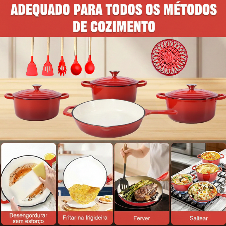 Jogo de Panelas 13 Peças Ferro Fundido Esmaltado Premium Alta Resistência Antibacteria Mantenha aquecido e fresco - 6