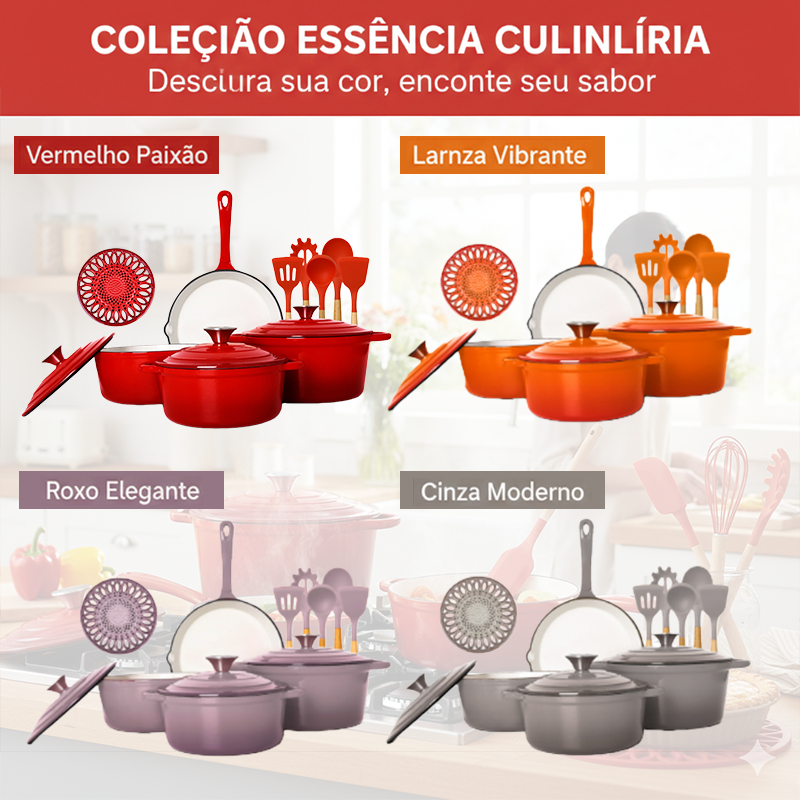 Jogo de Panelas 13 Peças Ferro Fundido Esmaltado Premium Alta Resistência Antibacteria Mantenha aquecido e fresco - 7