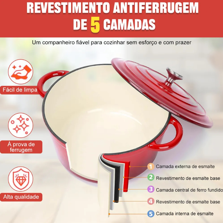 Jogo de Panelas 13 Peças Ferro Fundido Esmaltado Premium Alta Resistência Antibacteria Mantenha aquecido e fresco - 4