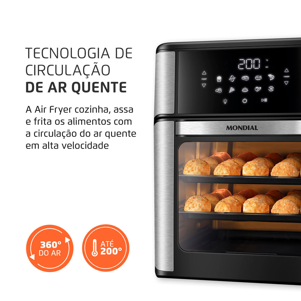 Fritadeira Air Fryer Forno Oven 12L Mondial Preto e Inox0W AFON-12L-BI - 5