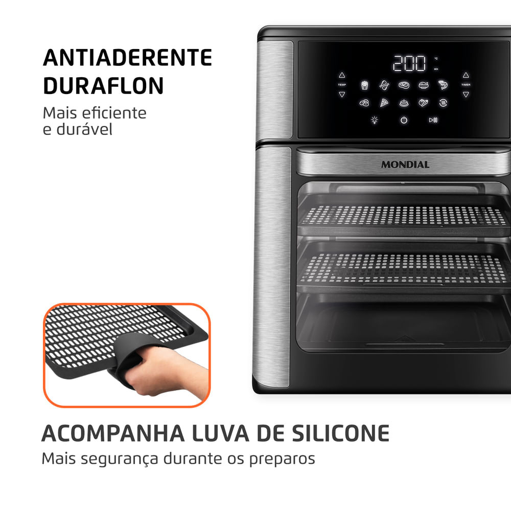 Fritadeira Air Fryer Forno Oven 12L Mondial Preto e Inox0W AFON-12L-BI - 4