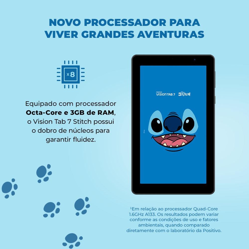 Tablet Vision TAB 7 Stitch + Capa e Bolsa - Octa-Core 3GB RAM 64GB Android 14 Go Wi-Fi IPS Positivo - 6