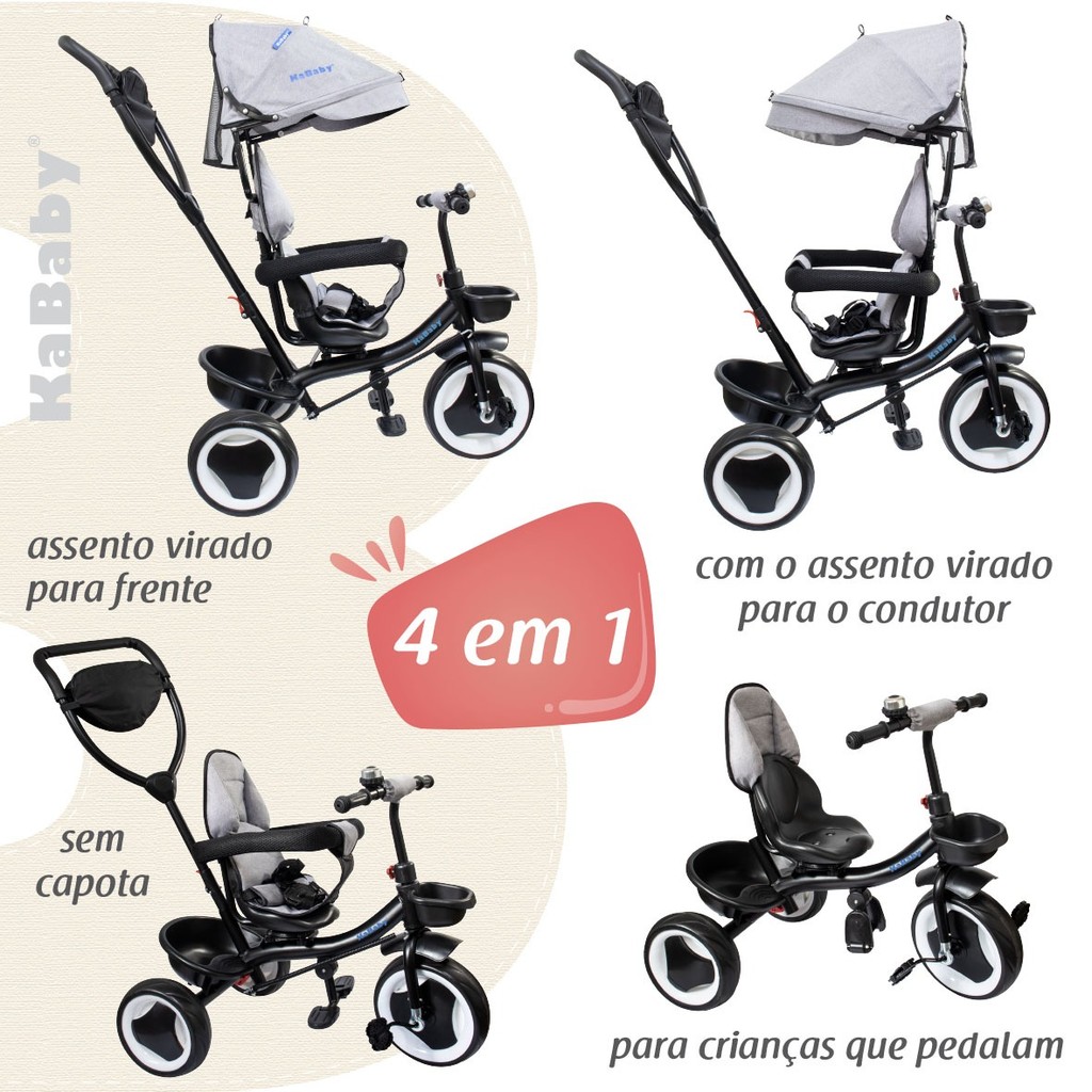 Triciclo Infantil 4 em 1 Multifuncional Carrinho de Bebê Com Empurrador e CapotaSolar-Kababy - 5