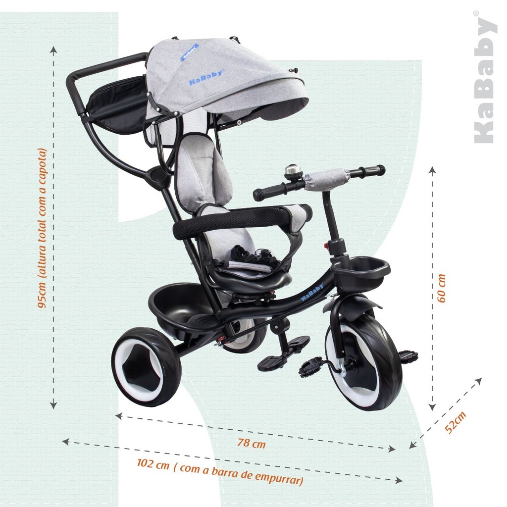 Triciclo Infantil 4 em 1 Multifuncional Carrinho de Bebê Com Empurrador e
                      CapotaSolar-Kababy
