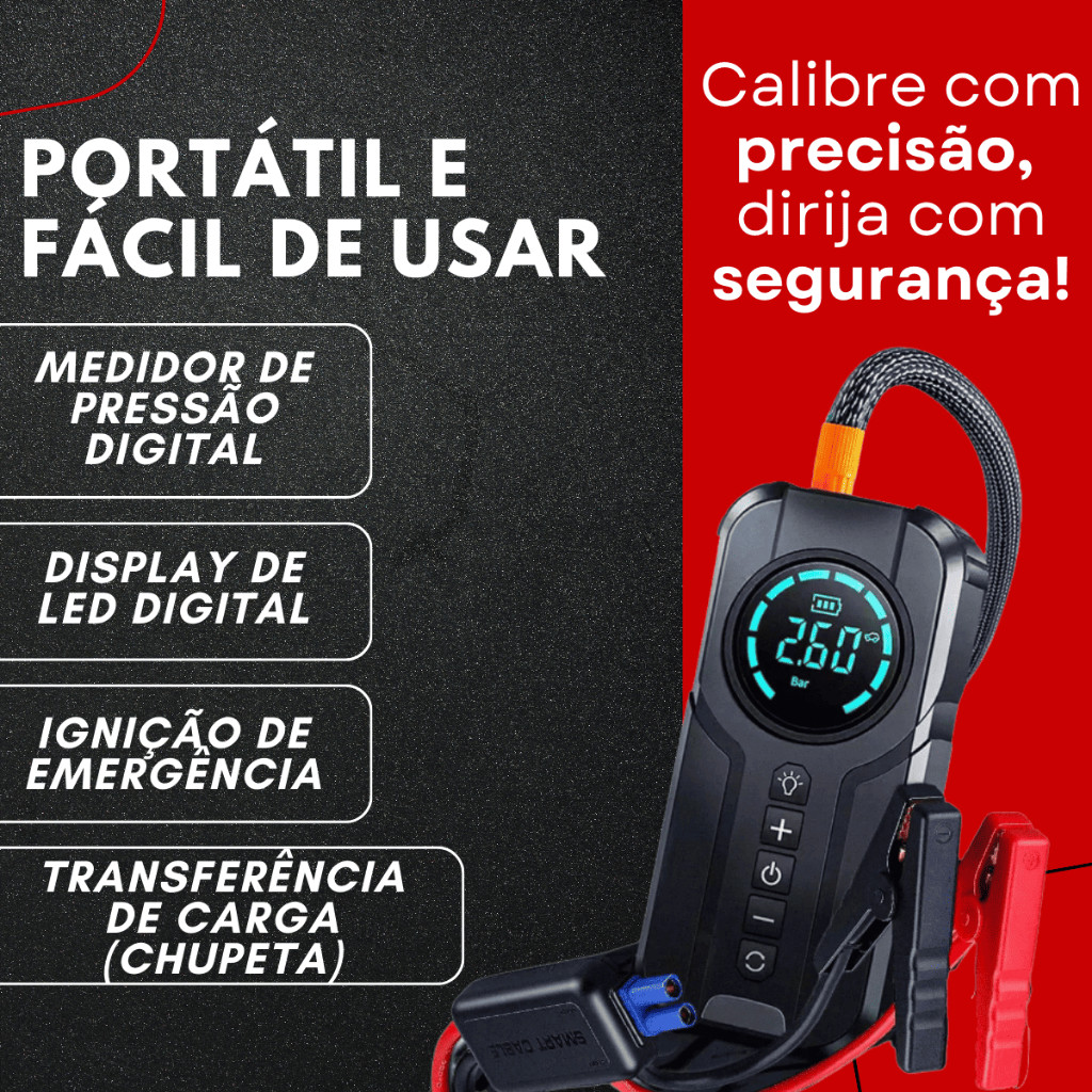 Bateria Auxiliar De Partida Portátil Com Bomba De Ar de Rosquear - 4