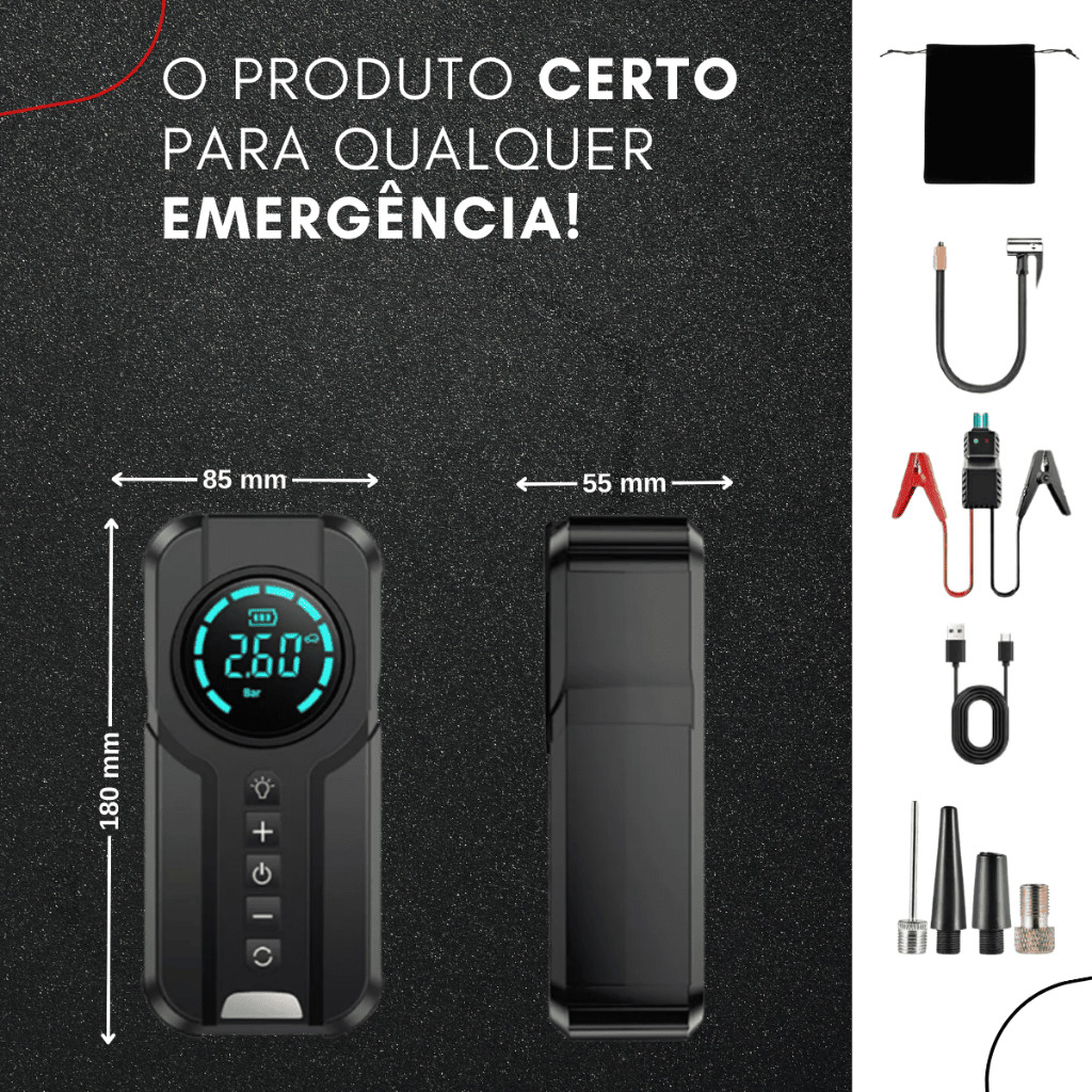 Bateria Auxiliar De Partida Portátil Com Bomba De Ar de Rosquear - 5